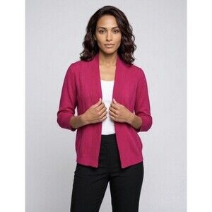 NWT Belldini Azalea Pink Pointelle Open Front Cardigan Sweater M 3/4 Sleeve